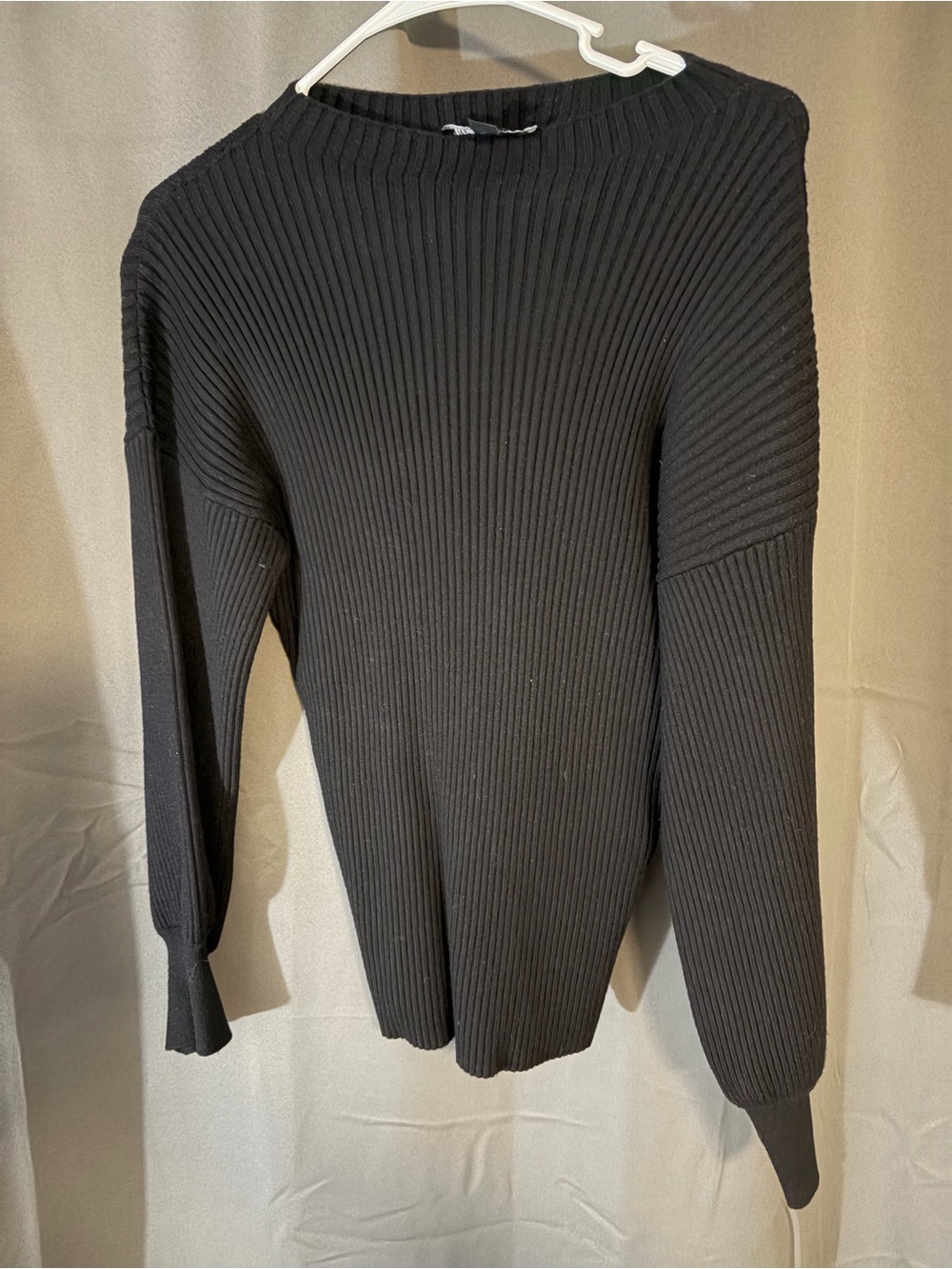 INC International Concepts Black Ribbed Crewneck Pullover